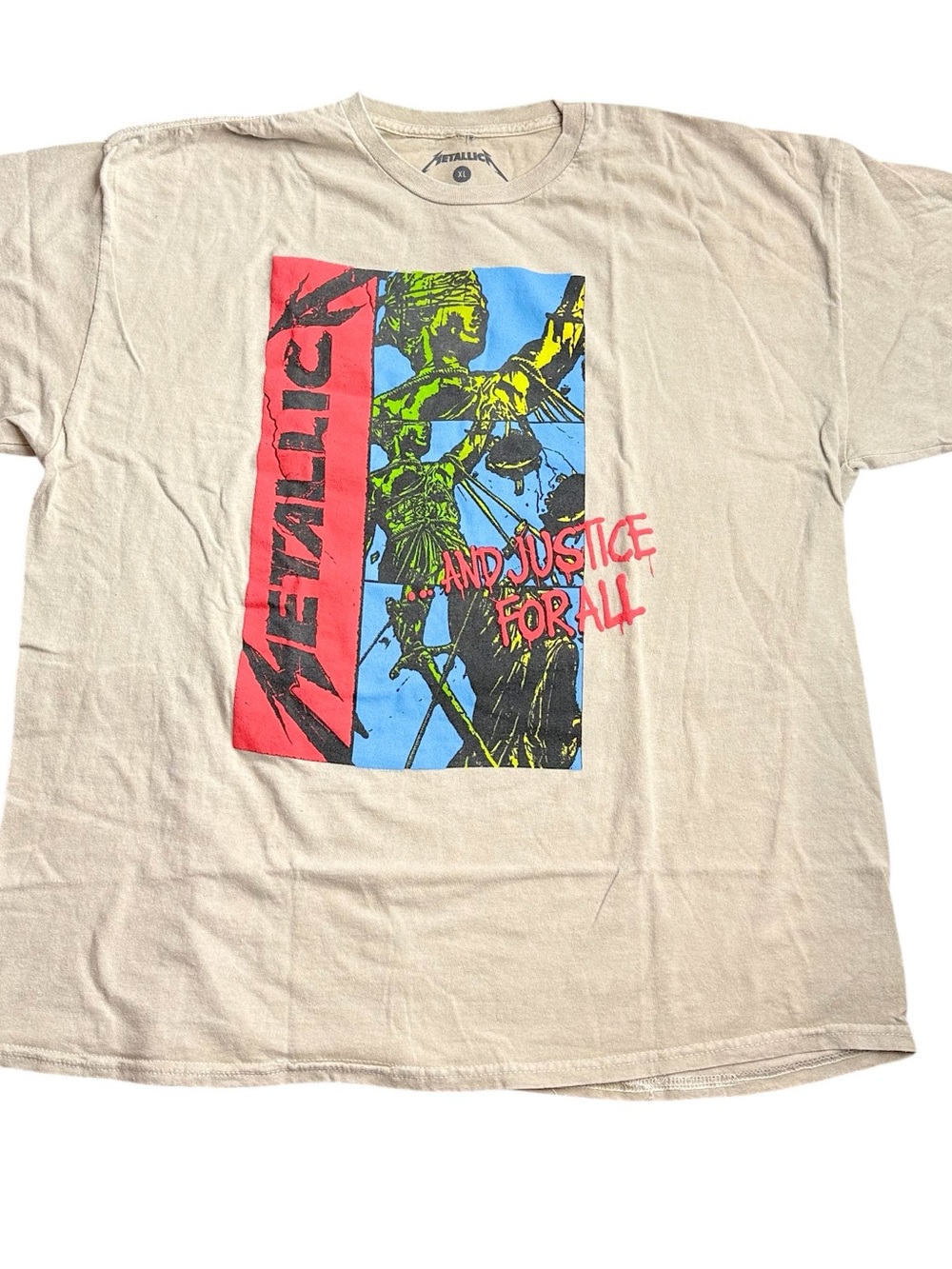 Metallica And Justice For All T Shirt Mens XL Beige Graphic Band Tee Rock